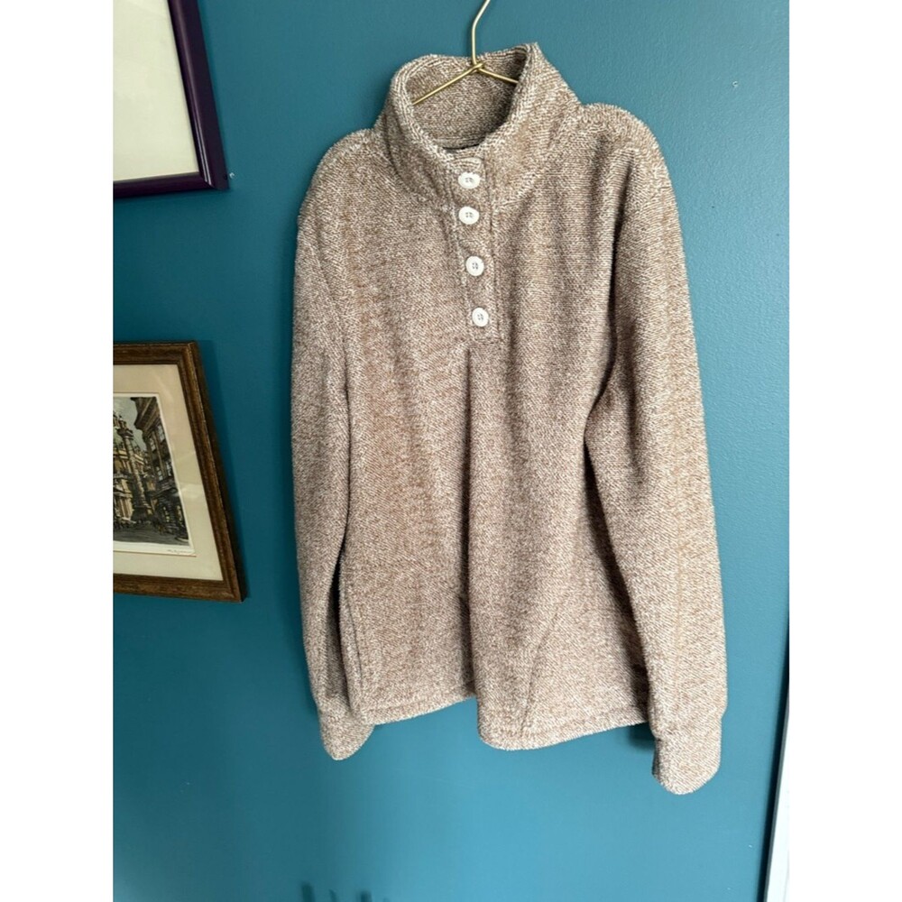 Eddie Bauer Button-Placket Tan Funnel Neck Sweater